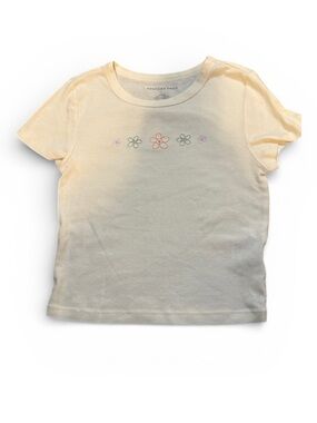 American Eagle Outfitters Cream Short Sleeve Tee with Floral Embroidery